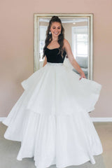 White sweetheart tulle long prom dress white evening dress
