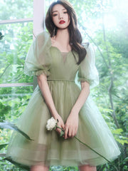 Green tulle short prom dress, green tulle homecoming dress - RongMoon