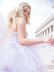 Purple tulle high low prom dress, purple evening dress - RongMoon