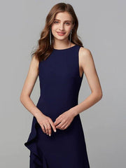 A-Line Jewel Neck Asymmetrical Chiffon Bridesmaid Dress with Ruffles / Split Front - RongMoon