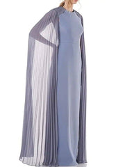 Sheath / Column Mother of the Bride Dress Elegant Jewel Neck Floor Length Chiffon Long Sleeve with Pleats - RongMoon