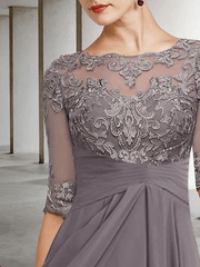 A-Line Mother of the Bride Dress Plus Size Elegant High Low V Neck Asymmetrical Ankle Length Chiffon Lace Half Sleeve - RongMoon