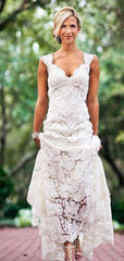 Elegant Sexy Clairvoyant Outfit A-line Full Lace Open Back Sleeveless Wedding Dress. WD0201