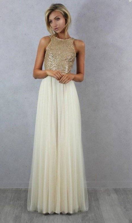 Backless Bridesmaid Dresses For Women A-line High Collar Tulle Sequins Long Cheap Under 50 Wedding Party Dresses - RongMoon