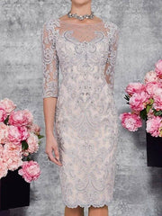 Mother of the Bride Dress Elegant Illusion Neck Knee Length Lace - RongMoon
