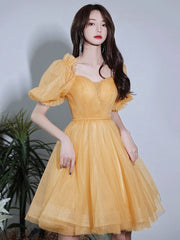 Yellow tulle short prom dress, yellow homecoming dress - RongMoon