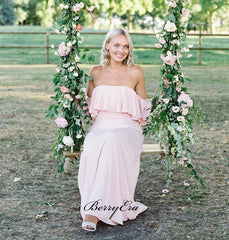 Strapless Pink Chiffon Bridesmaid Dresses, A-line Wedding Bridesmaid Dresses - RongMoon