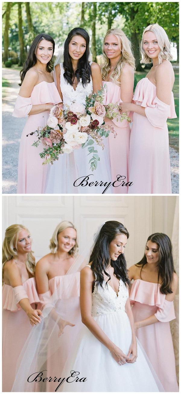 Strapless Pink Chiffon Bridesmaid Dresses, A-line Wedding Bridesmaid Dresses - RongMoon