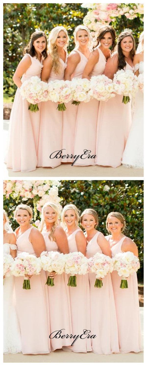 New Simple Pink Bridesmaid Dresses, A-line Chiffon Bridesmaid Dresses - RongMoon