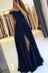 Dark blue lace chiffon long prom dress blue lace bridesmaid dress - RongMoon