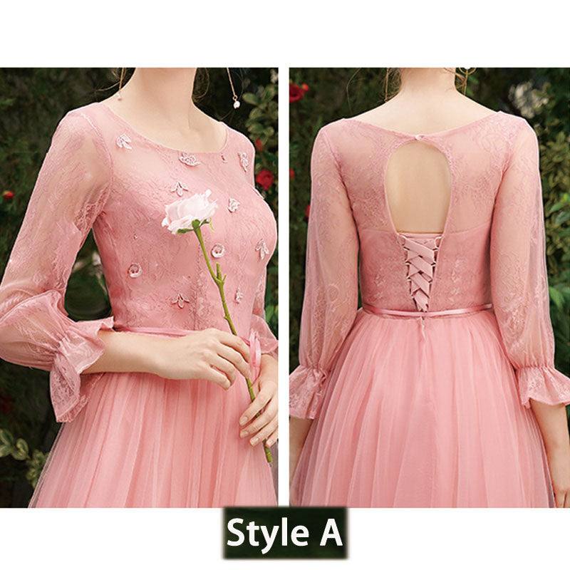 Dusty Rose Lace A-line Long Style Bridesmaid Dresses - RongMoon