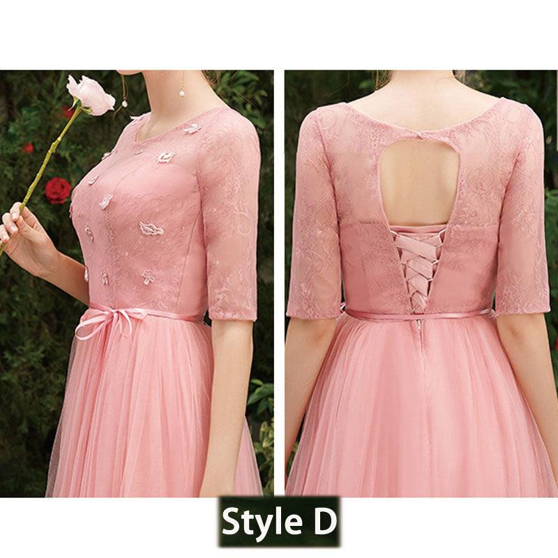 Dusty Rose Lace A-line Long Style Bridesmaid Dresses - RongMoon