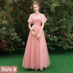 Dusty Rose Lace A-line Long Style Bridesmaid Dresses - RongMoon