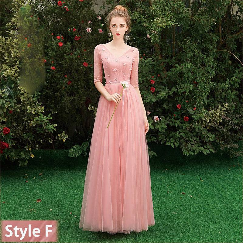 Dusty Rose Lace A-line Long Style Bridesmaid Dresses - RongMoon