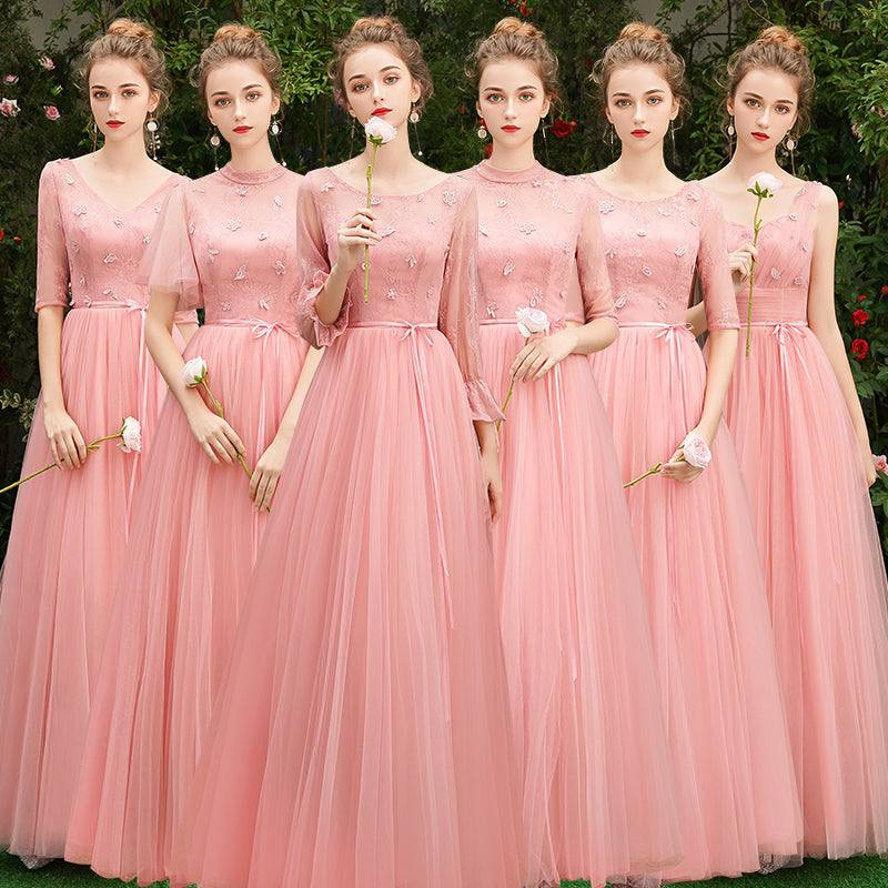 Dusty Rose Lace A-line Long Style Bridesmaid Dresses - RongMoon