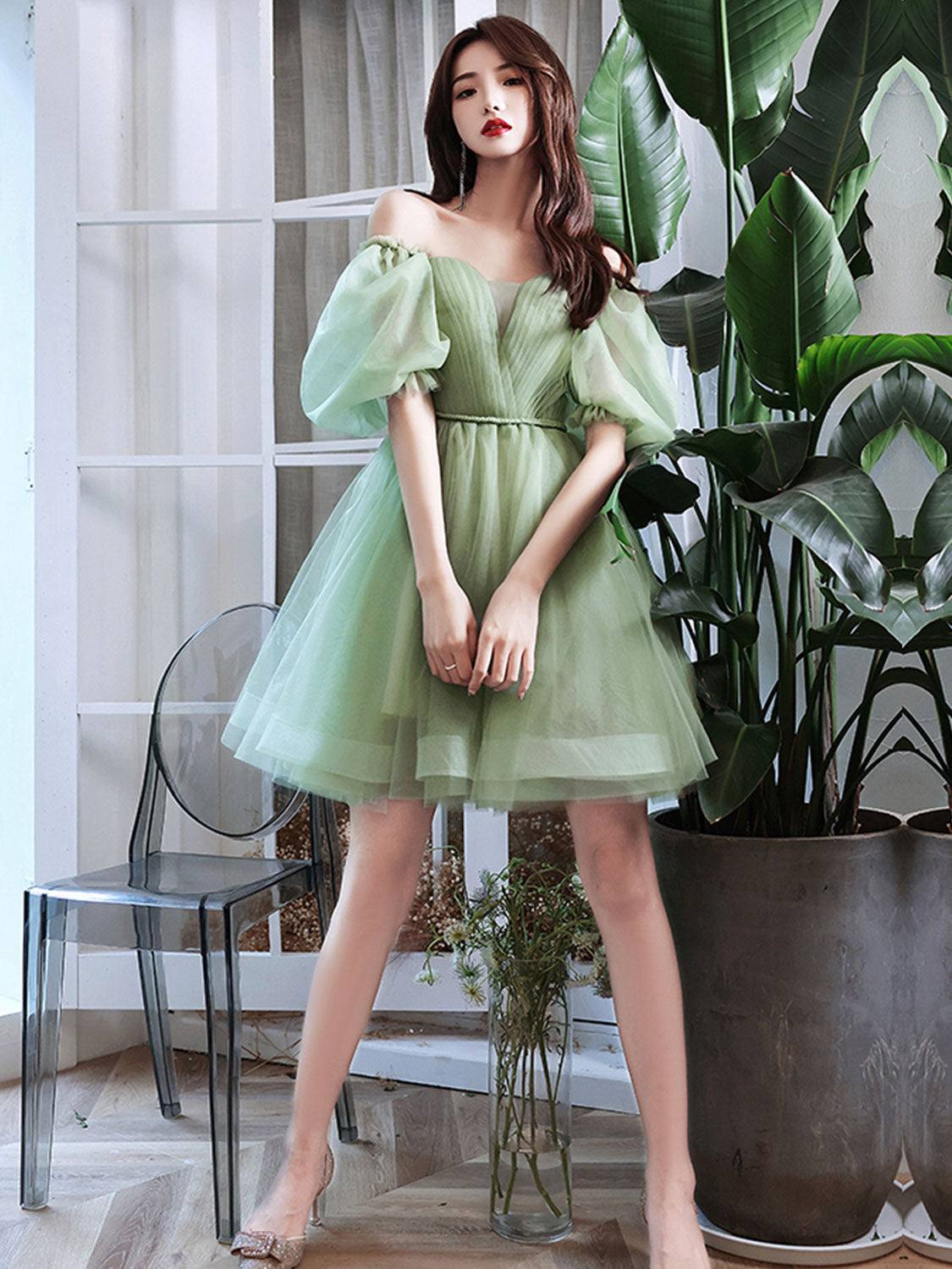 Green tulle short prom dress, green tulle homecoming dress - RongMoon
