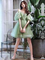 Green tulle short prom dress, green tulle homecoming dress - RongMoon