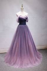 Simple off shoulder tulle long prom dress, tulle formal dress - RongMoon