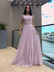 A-Line/Princess Chiffon Beading Straps Sleeveless Floor-Length Dresses - RongMoon
