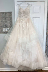 Champagne tulle lace long prom dress champagne lace evening dress - RongMoon