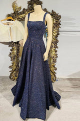 Dark blue sequin long prom dress , blue evening dress - RongMoon