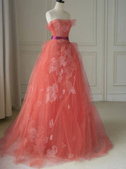 Yellow tulle lace long prom dress, yellow tulle formal dress - RongMoon
