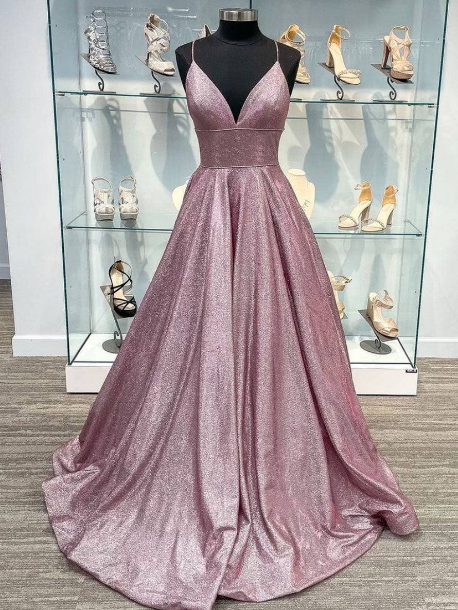 Simple v neck long prom dress, v neck long formal evening dress - RongMoon
