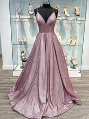 Simple v neck long prom dress, v neck long formal evening dress - RongMoon