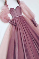 Pink  sweetheart neck tulle long prom dress tulle formal dress - RongMoon