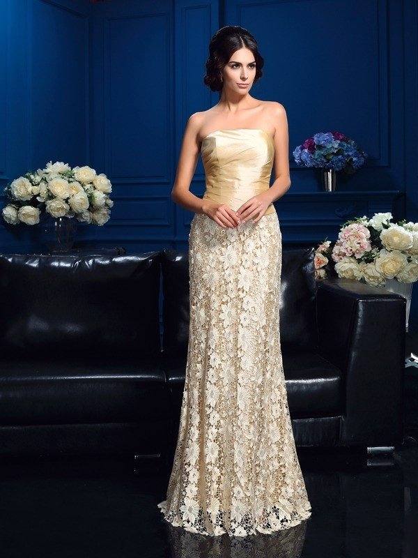 A-Line/Princess Strapless Lace Sleeveless Long Lace Mother of the Bride Dresses - RongMoon
