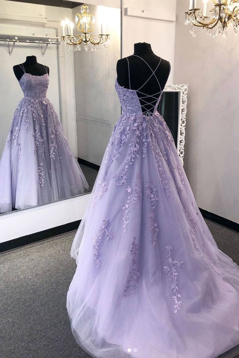 Purple tulle lace long prom dress lace tulle formal dress - RongMoon