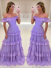 Purple chiffon long prom dress, purple evening dress - RongMoon