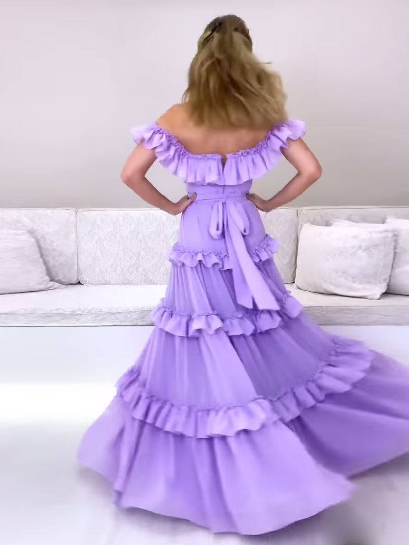 Purple chiffon long prom dress, purple evening dress - RongMoon