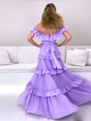 Purple chiffon long prom dress, purple evening dress - RongMoon