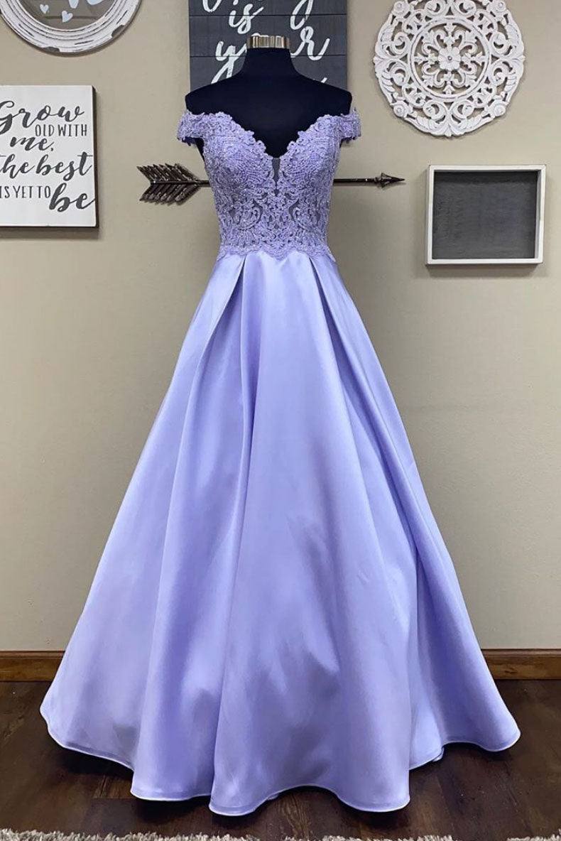 Blue purple lace satin long prom dress blue purple formal dress - RongMoon