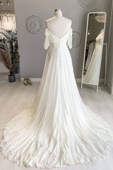 White sweetheart chiffon long prom dress white formal dress - RongMoon