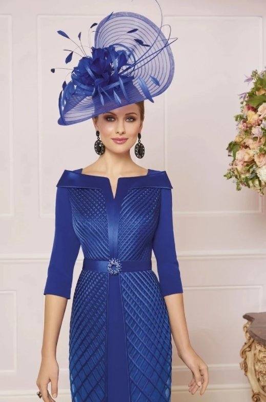 Royal Blue Mother Of The Bride Dresses Sheath Knee Length Pearls 3/4 Sleeves Plus Size Short Groom Mother Dresses For Wedding - RongMoon