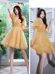 Yellow tulle short prom dress, yellow homecoming dress - RongMoon