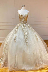 Champagne sweetheart tulle lace long prom gown, tulle formal gown - RongMoon