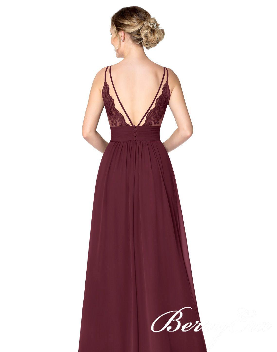 Burgundy Long A-line Chiffon Bridesmaid Dresses - RongMoon