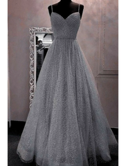 A-Line Prom Dresses Sparkle & Shine Dress Party Wear Floor Length Sleeveless Spaghetti Strap Tulle with Glitter Crystals