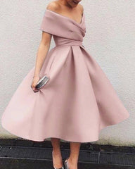 Vintage 1950s Style V-neck Off The Shoulder Tea Length Ball Gowns Party Dresses - RongMoon