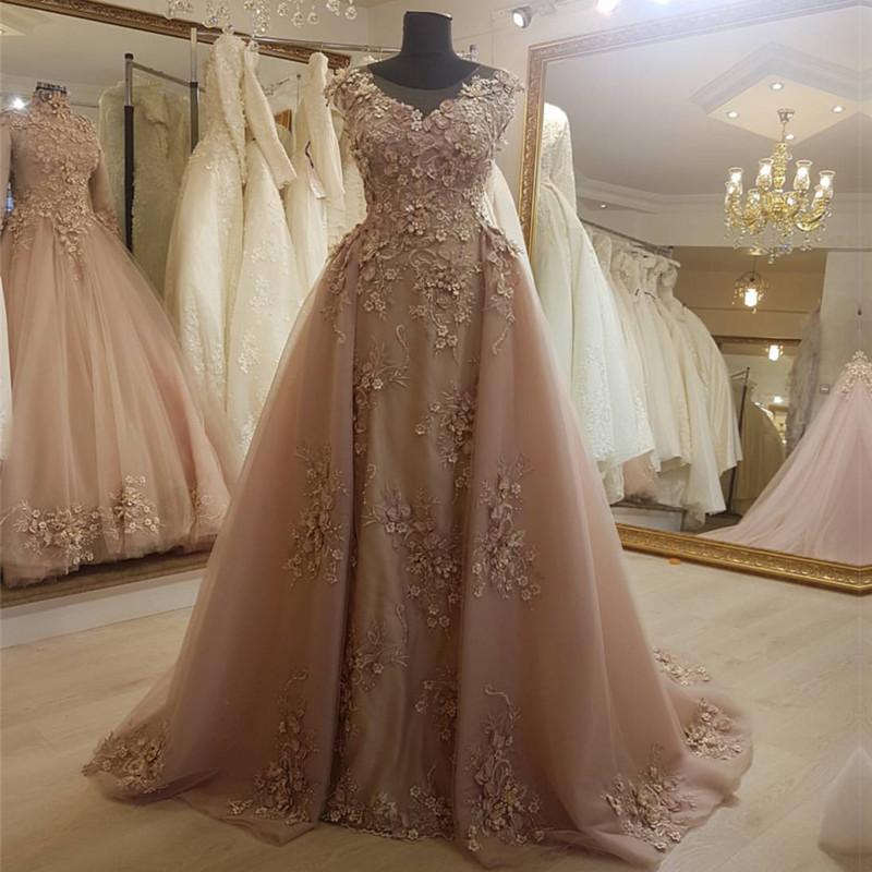 Longues robes de soirée sirène en dentelle Champagne 2019 élégantes