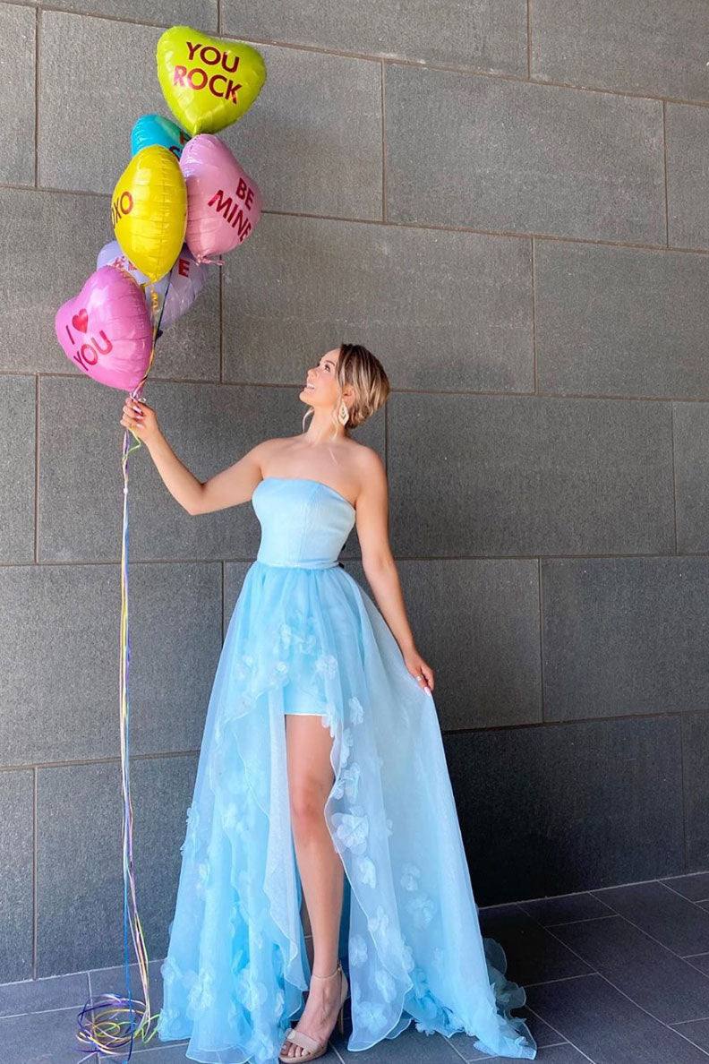 Blue tulle long prom dress blue tulle evening dress - RongMoon