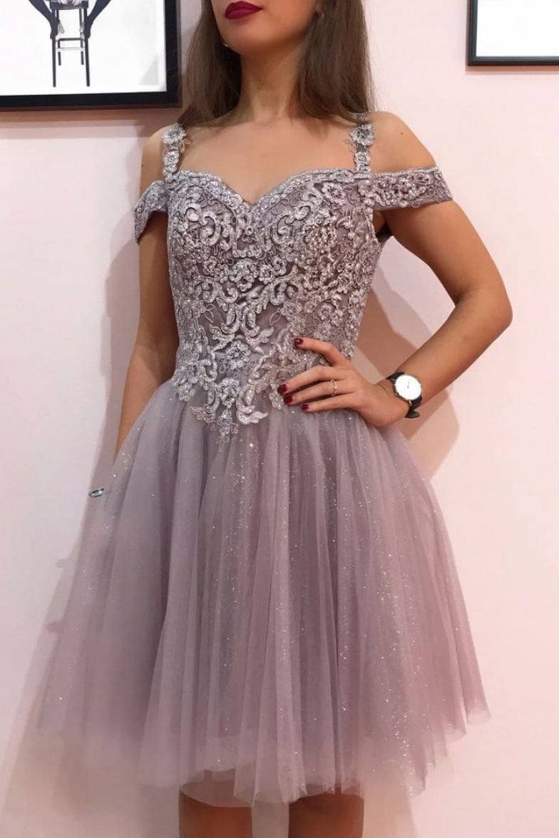 Cute sweetheart tulle lace short prom dress tulle cocktail dress - RongMoon