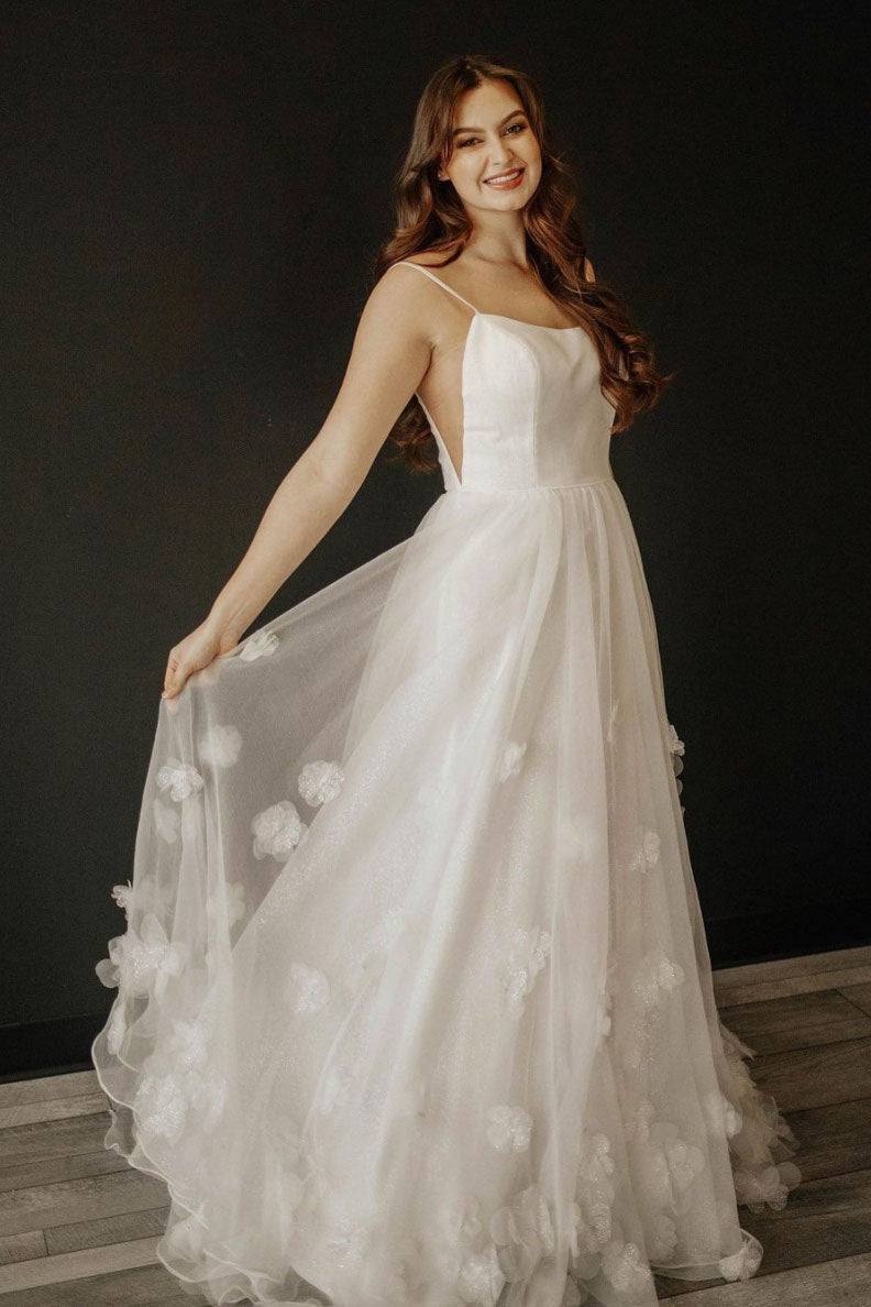 White tulle long prom dress white tulle formal dress - RongMoon