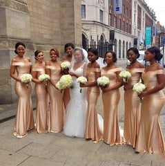 Gold Bridesmaid Dresses For Women Mermaid Off The Shoulder Long Cheap Under 50 Wedding Party Dresses - RongMoon