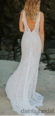 Sexy V-neck Lace V-Back Slit Wedding Dresses,DB10258