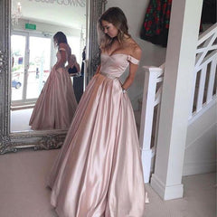 Long Satin V-neck Off Shoulder Prom Dresses Beaded Sashes