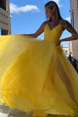 Hot Pink Blackless Tulle Pleated Long Prom Dress